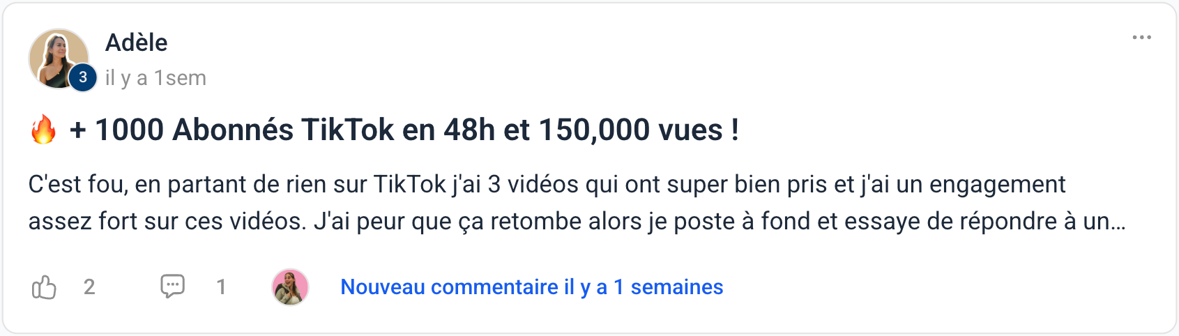 Témoignage de Adèle : +1 000 abonnés TikTok en 48h et 150 000 vues