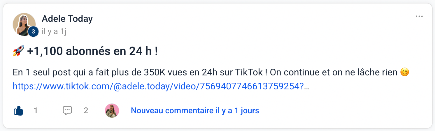 Témoignage de Adele : +1 100 abonnés en 24h