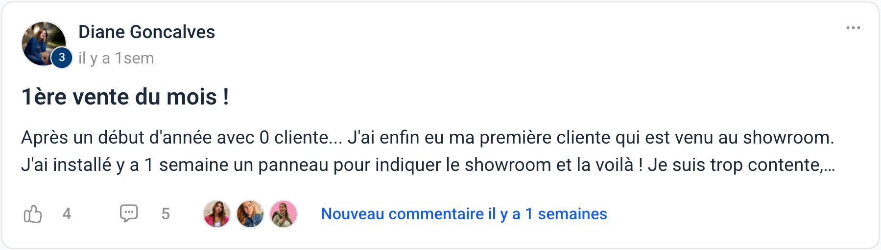 Témoignage de Diane : 1ère vente du mois