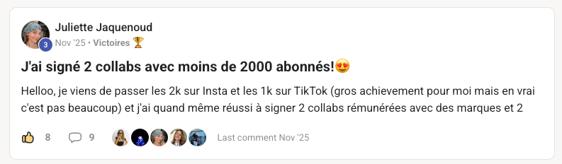 Témoignage de Juliette : 2 collabs signées avec moins de 2 000 abonnés
