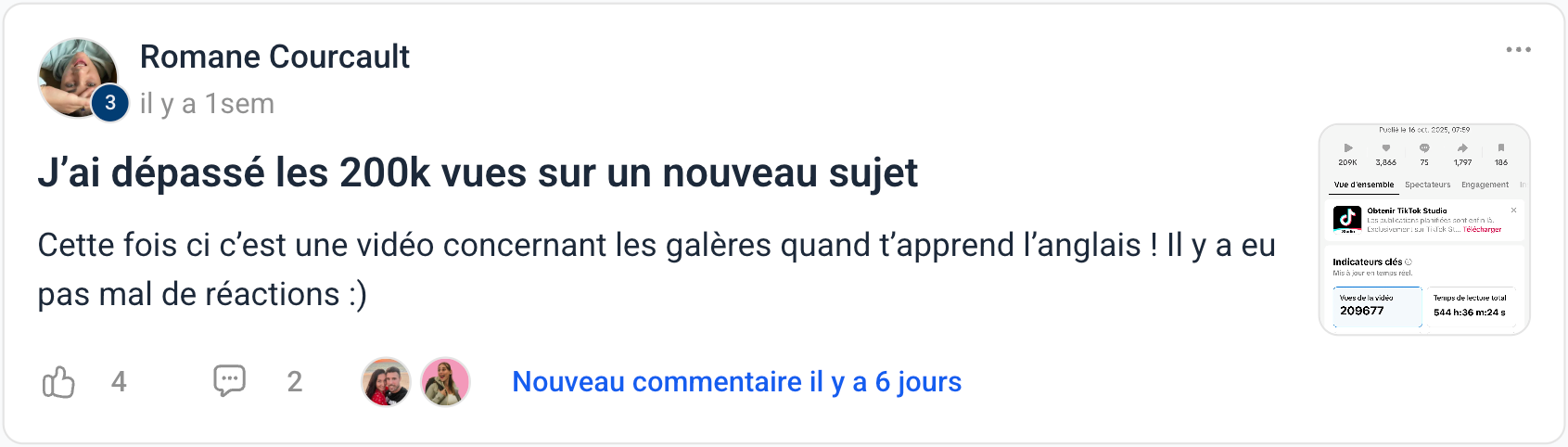 Témoignage de Romane : +200k vues sur un nouveau sujet
